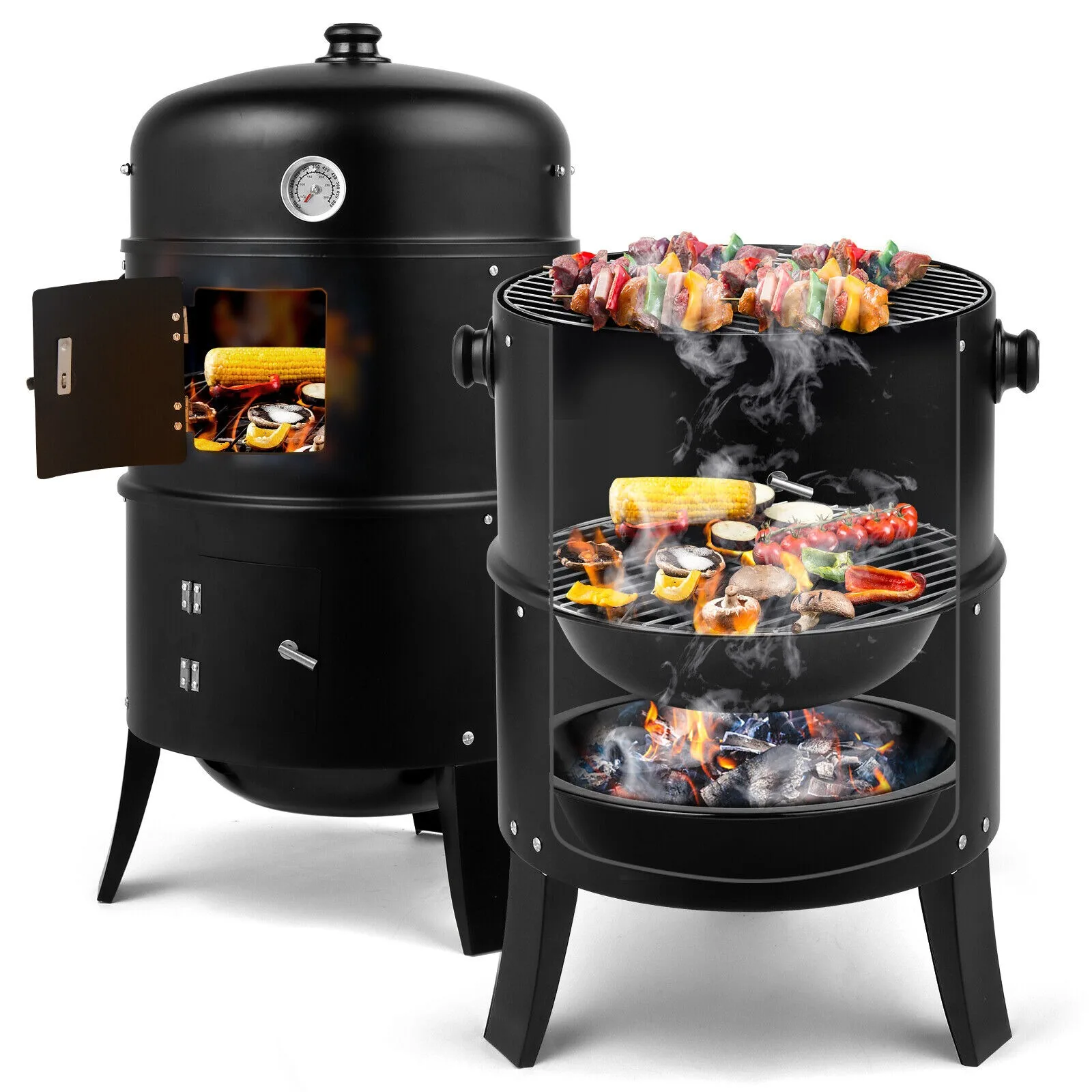 

Charcoal Smoker BBQ Grill 3in1 Outdoor Vertical Smokers Portable Meat Cooker United States