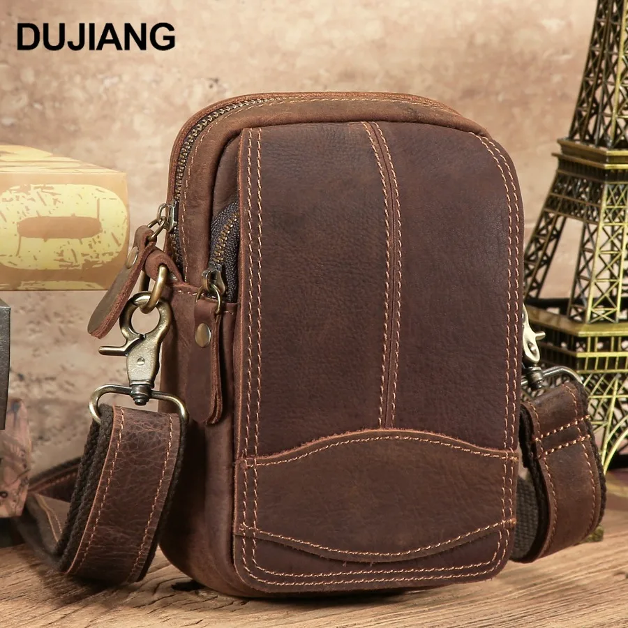

【New style】Top layer cowhide leather waist bag men's outdoor sports bag mobile phone bag multifunctional wear-resistant single-