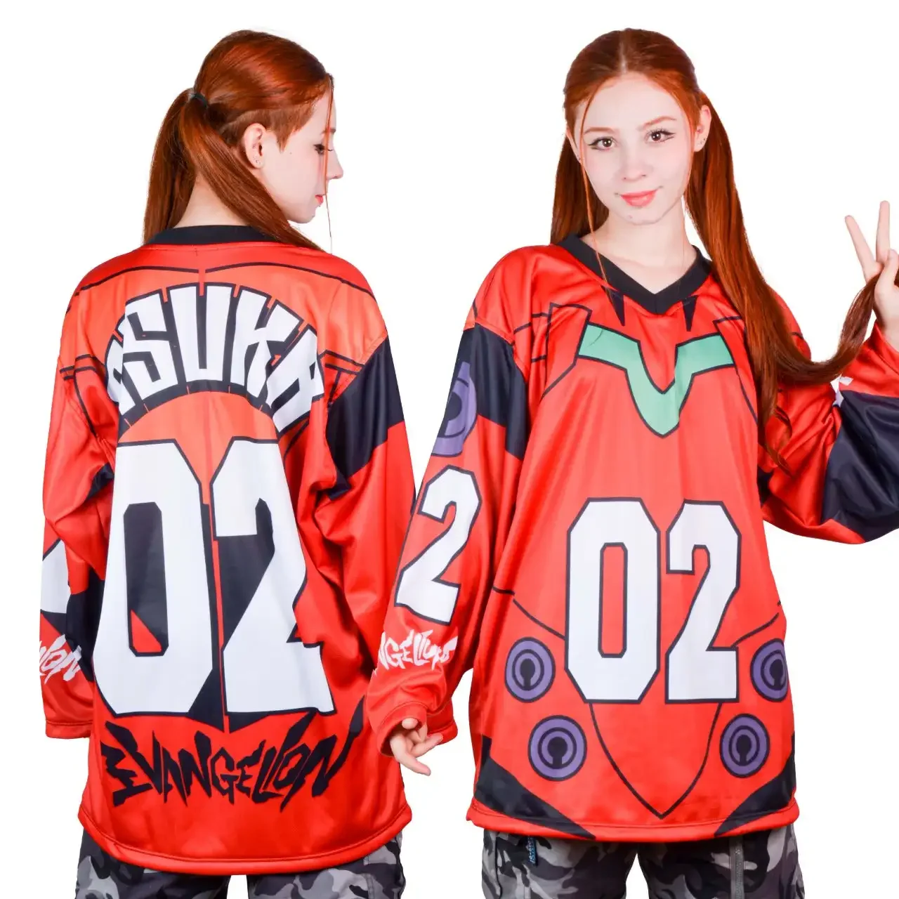 Science Fiction Anime New Century Evangelion 3D Printed Jersey Style Sports Shirt V-neck Long Sleeved Men's and Women's T-shirt