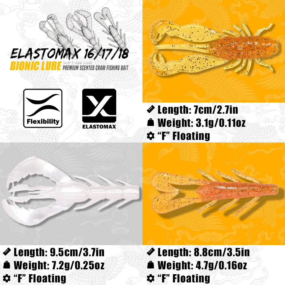 B&U Soft Craw Fishing Lure,Crayfish Bait with Glitter & Fish Attraction, Freshwater Saltwater Lure for Bass Panfish