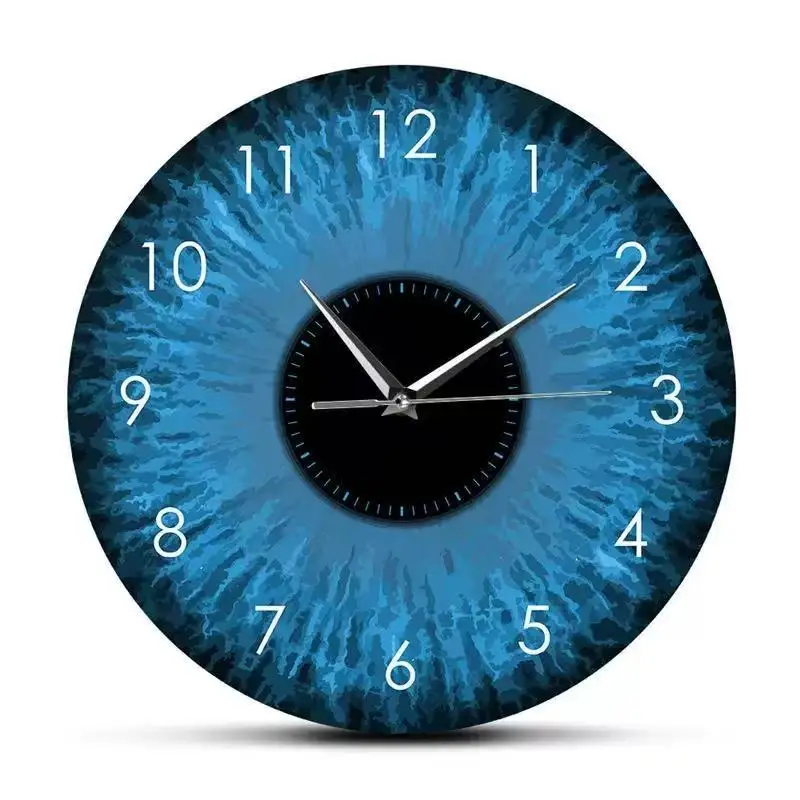 Mystic Blue Eye Iris Wall Clock Silent Quartz Human Eyeball Art Watch for Living Room Bedroom Optometrist Science Themed Decor
