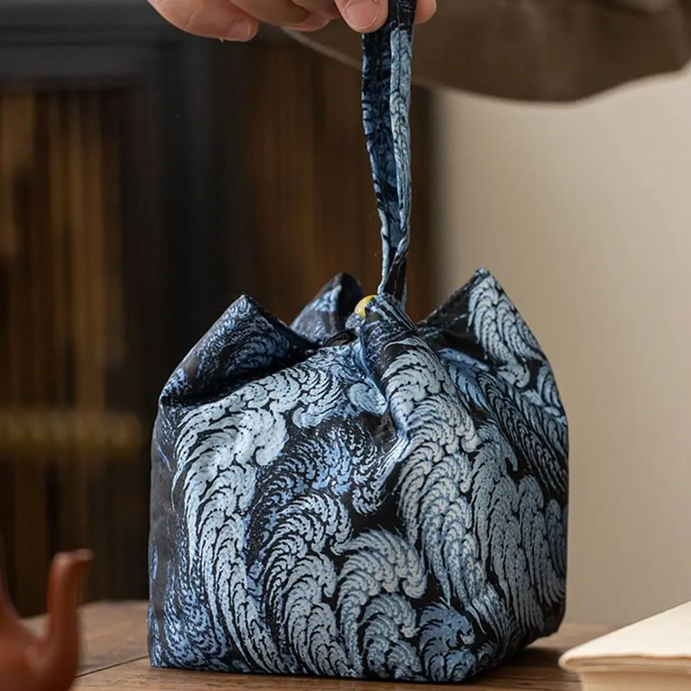 Portable Brocade Tea Set Storage Bag Thickened Embroidered Teapot Storage Bag Tea Cozy Gift