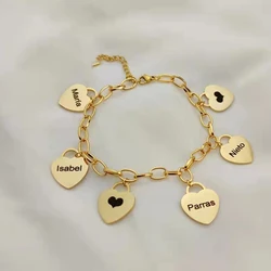 Customized Heart Bracelet for Women1-8 Names Engraved Hearts Charms Pendant Stainless Steel Bracelets for Women Jewelry
