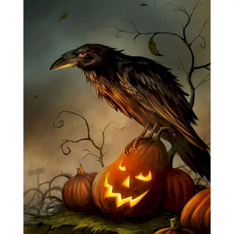 

GATYZTORY Painting By Numbers Frame Pumpkin Crow Diy Gift Pictures Paint Drawing By Numbers For Home Decors For Adults Kits