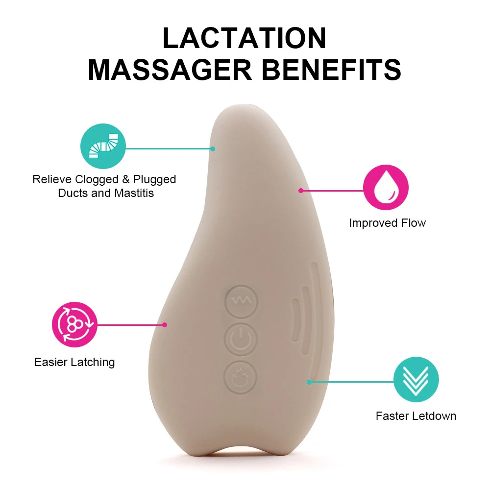 Warming Lactation Massager Soft Silicone Breast Massager for Breastfeeding Heat + Vibration for Clogged Ducts Improved