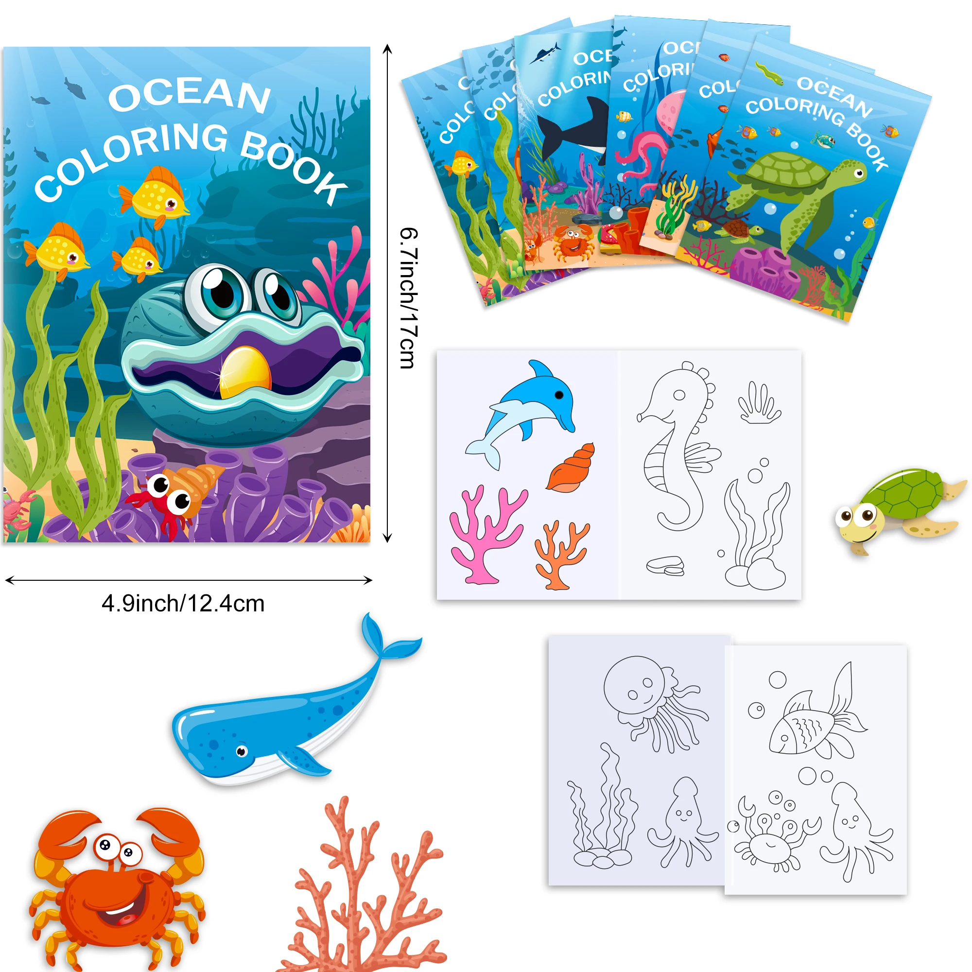 16pcs Cartoon Underwater World Sea Fish Animal Theme Magical Coloring Drawing Book Kids Toys Early Education Birthday Gift Decor