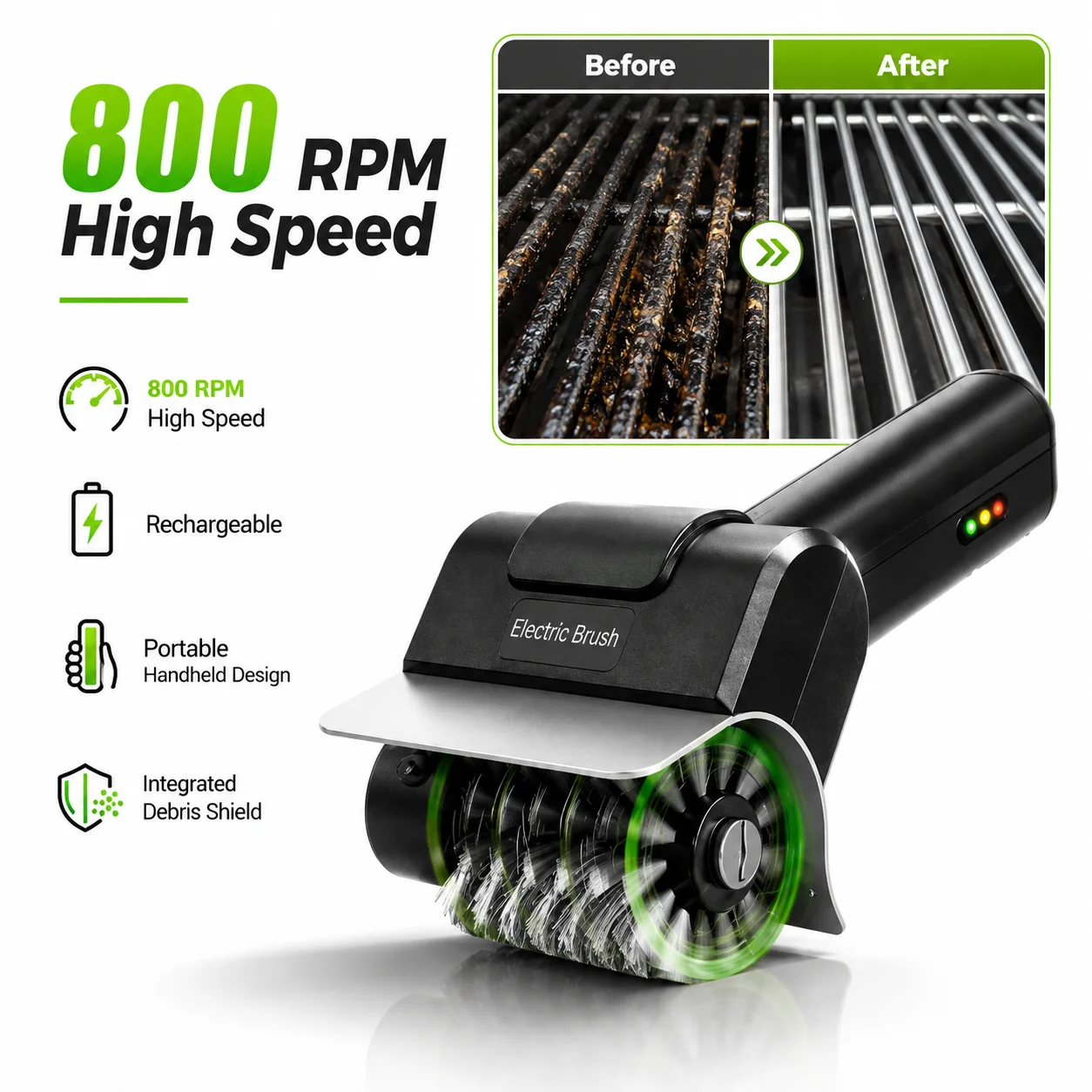 Portable Electric Grill Brush High Speed Handheld BBQ Cleaning Brush Efficient Stainless Steel Rechargeable Grill Brush