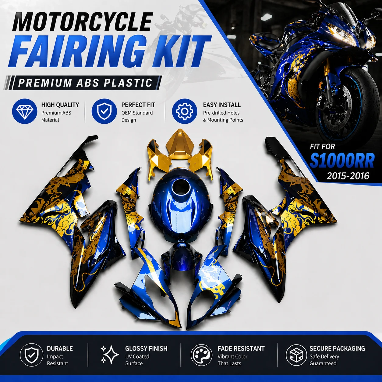 

Carbon Fiber Fairings for 2015 2016 S1000RR Custom Motorcycle Bodywork S1000 RR 15 16 ABS Injection Perfect Fit Cool style