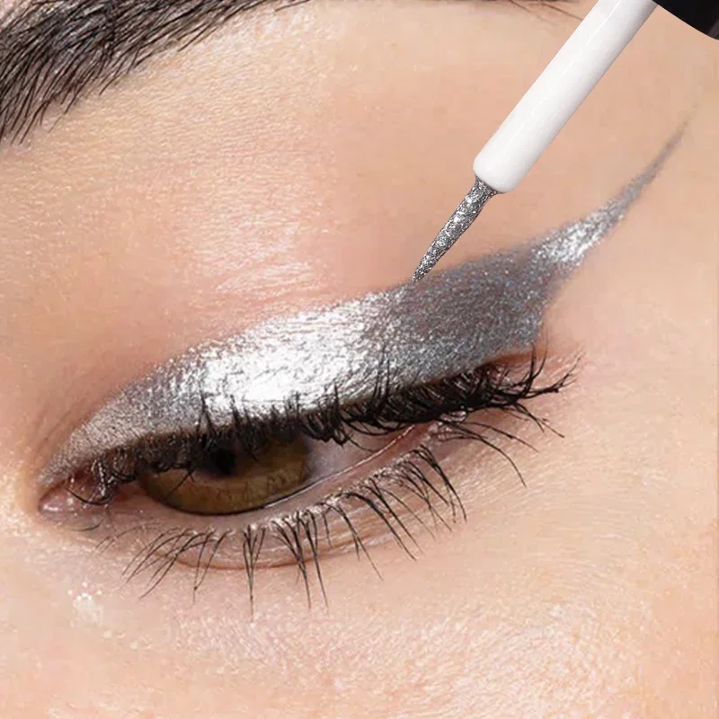 Sombra de ojos líquida dorada con diamante nacarado, delineador de ojos en barra, resistente al agua, lentejuelas brillantes, oro rosa, lápiz delineador de ojos blanco, maquillaje coreano