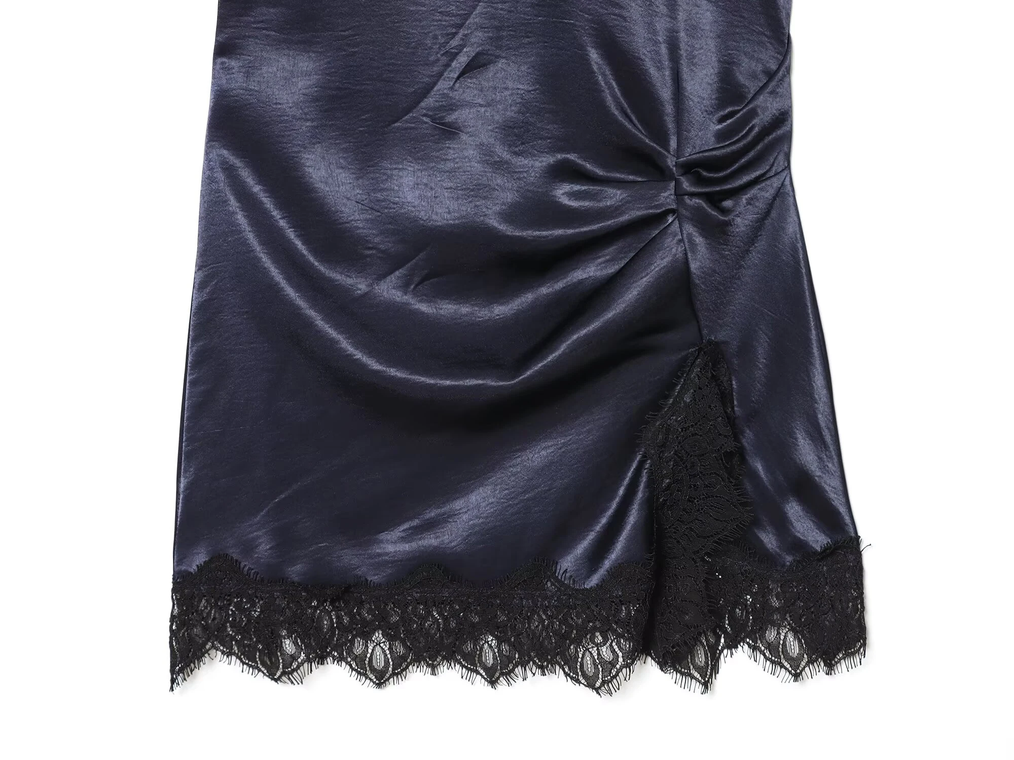 DEEABAE hiver femmes sexy col montant sans manches soie satin texture patchwork dentelle mini robe