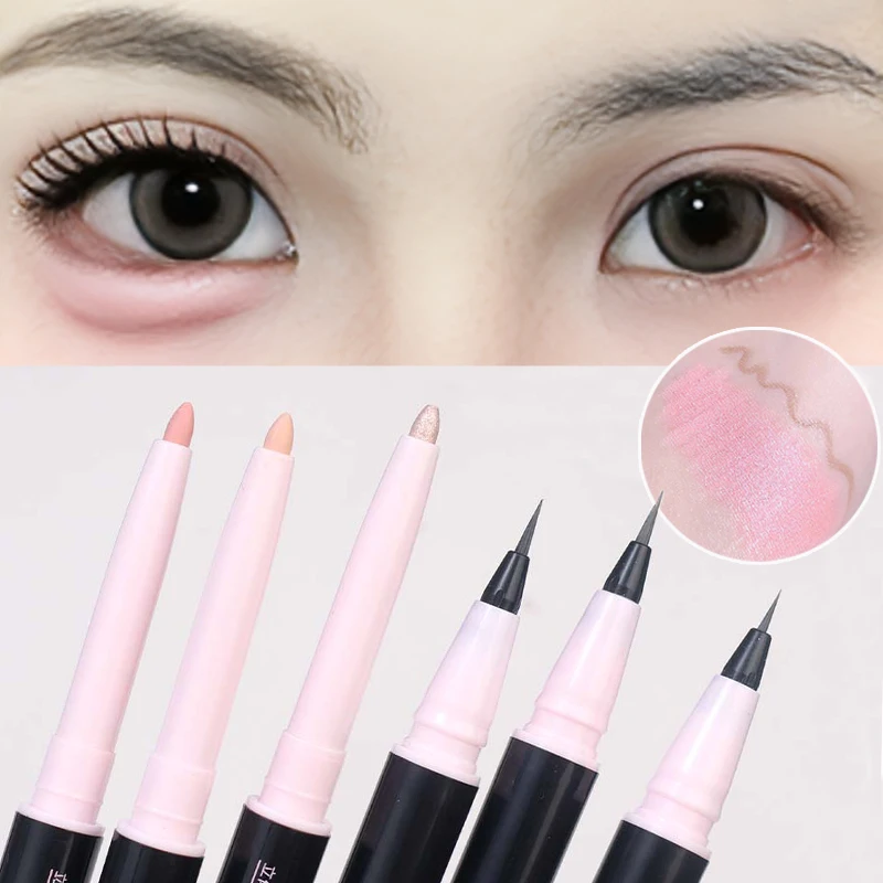 2 in 1 opaco schiarente sdraiato baco da seta penna eyeliner liscio non fiorito tè marrone rosa ciglia inferiori ombretto matita cosmetici