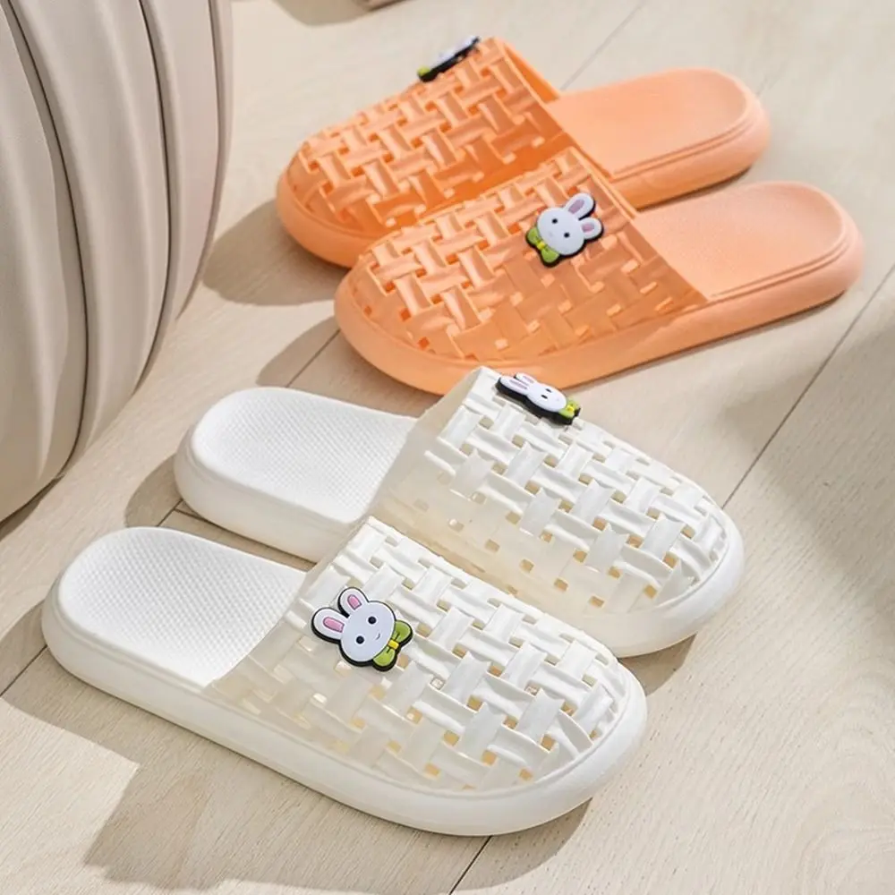 Mode Pvc Damesslippers Schattig Konijnenpatroon Zachte Teenslippers Antislip Effen Kleur Strandsandalen Buiten Wandelen