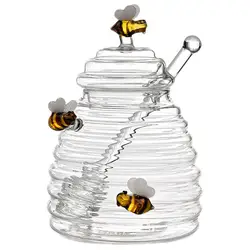 Glass Honeycomb Tank Kitchen Tools Honey Storage Container with Dipper and Lid Honey Bottle for Wedding Party Kitchen Home