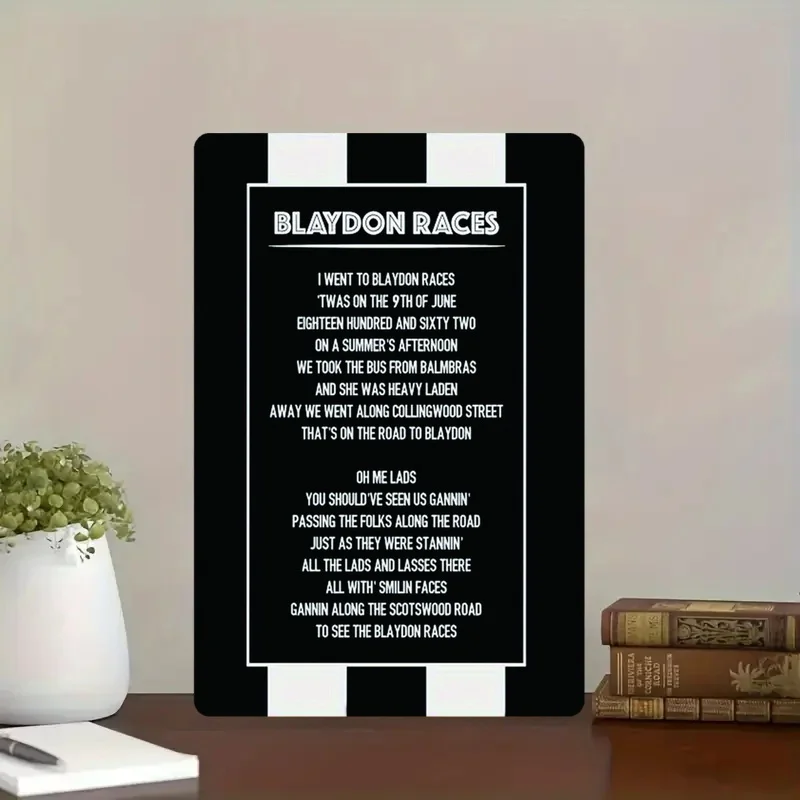 Vintage Blaydon Races Metal Sign -  Retro Black & White Striped Wall Decor for Home, Bar, Cafe, or Office, Iron Material, Easy t