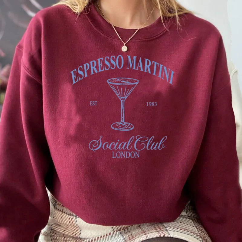 Espresso Martini Social Club Sweatshirt Women Men Martini Lover Hoodies Funny Drinking Crewneck Sweatshirts Women's Clothes