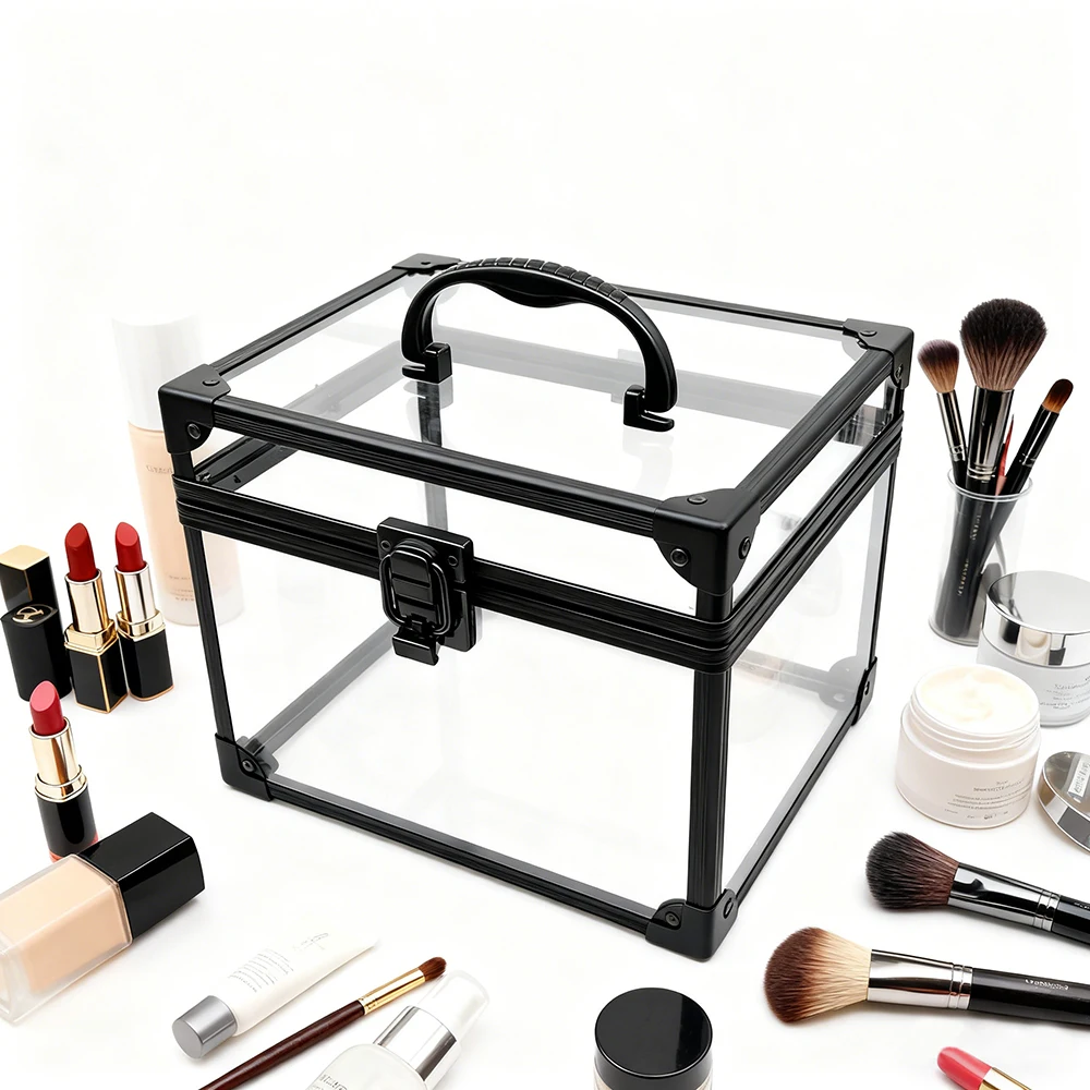 

Portable Transparent Makeup Train Case Cosmetic Box Pedicure Tool Box Large Capacity Toiletry Organizer for Travel Waterproof