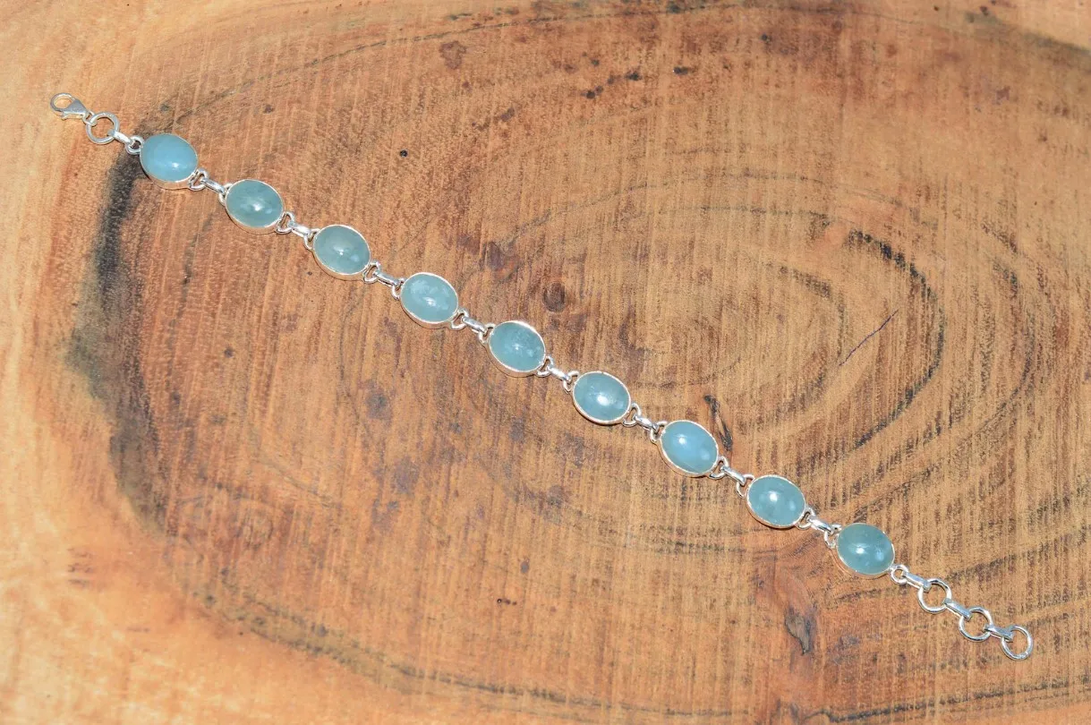 ブルー アクアマリン ブレスレット 925 スターリング シルバーオーバル アクアマリン ブレスレット シルバー ジュエリー