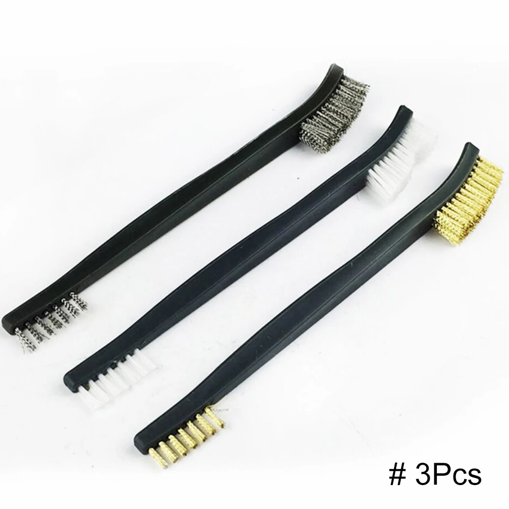 3PCS Dual Head Wire Brush Set Steel Metal Brass Nylon car Cleaning Polishing Rust Brush Metal Cleaning Brush Tool window cleaner