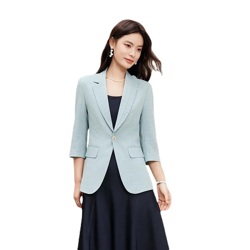 

Spring Blazer Women 2024 Summer New Tempeament Design Fashion Professional Three Quarter Slim Jacket Office Ladies Work Coat