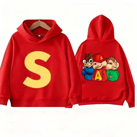 2025 Alvin Chipmunk Disfraz de Halloween Sudadera con capucha estampada Ropa deportiva Primavera y otoño Sudadera con capucha de moda informal de manga larga para niños
