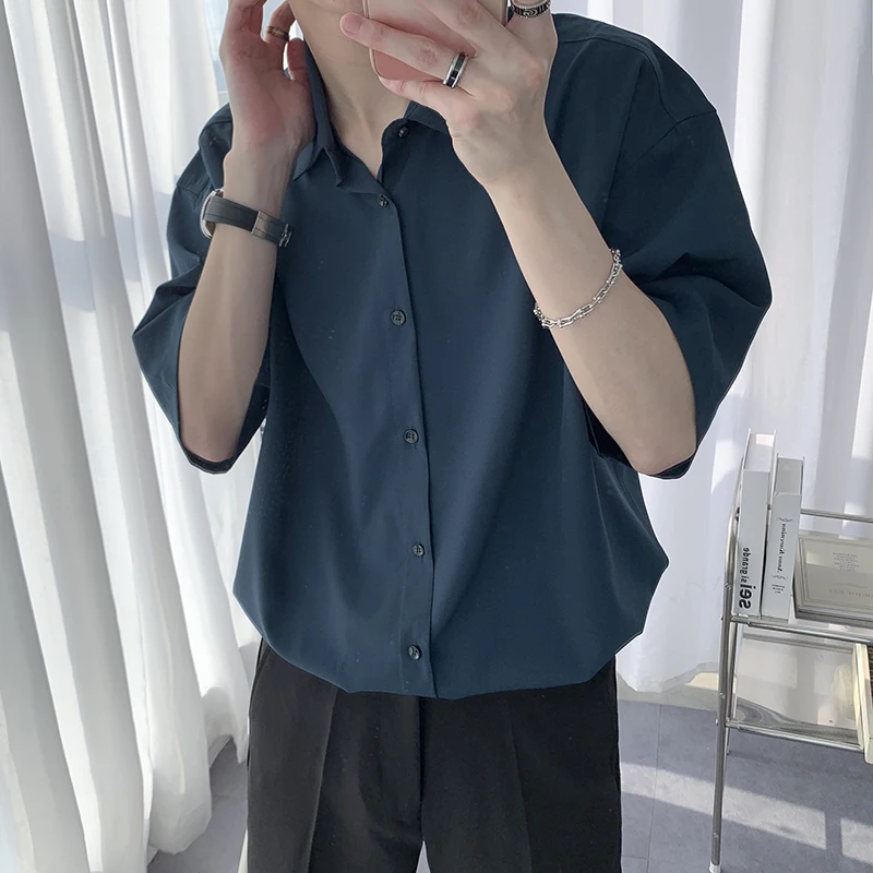 

Men's Loose Short Sleeve Shirt Summer Thin Style Korean Fashion Hong Kong Style Japanese System Shirt Handsome