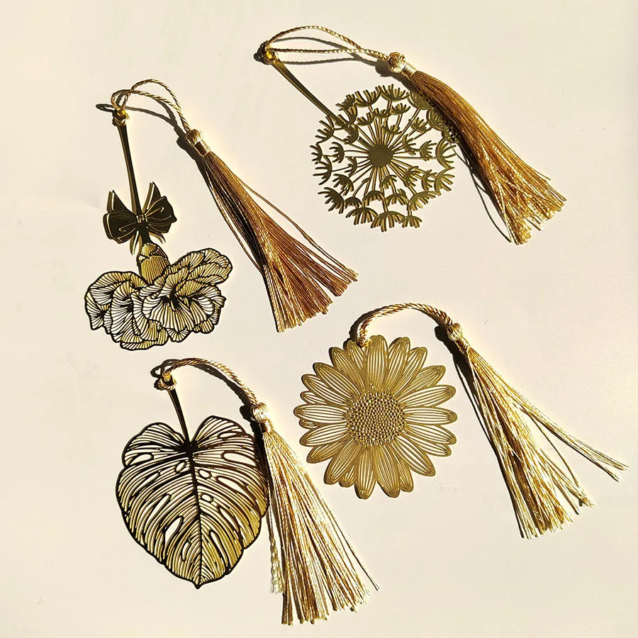 4-16Pcs Metal Hollow Out Bookmark, Four Seasons Leaf Holiday Gift Set, (carnation, Dandelion, Sunflower, Turtle Bamboo)