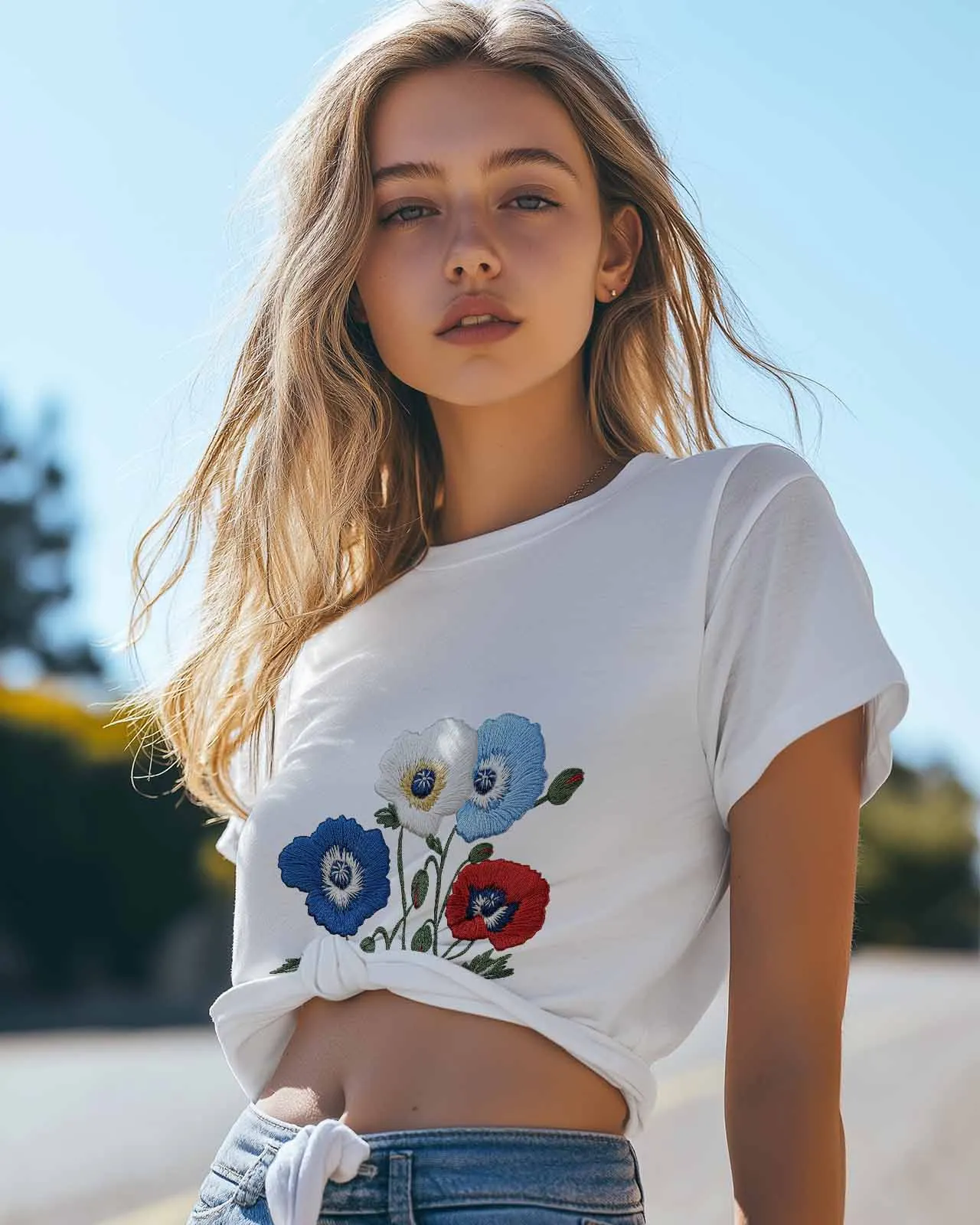 Line Style Poppy Flowers T-Shirt Lover Gift Sweatshirt Fitness T-shirt Short Sleeve O-neck Clothing Tops