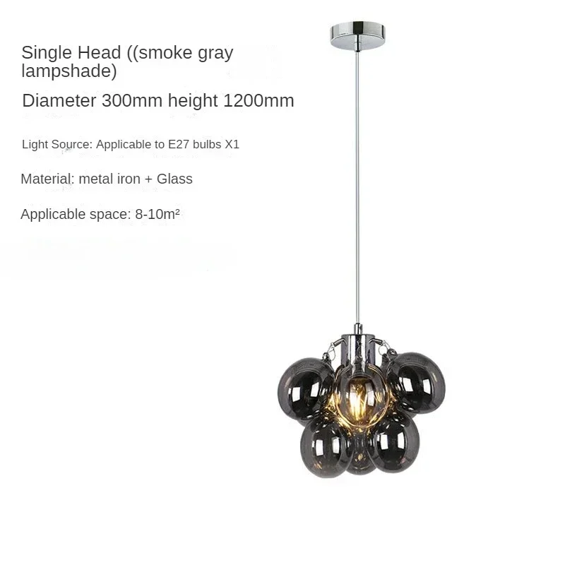 Nordic Ballon Bubble Kroonluchter Druif Glazen Hanglamp voor Slaapkamer luxe Woondecoratie Rookgrijs glazen Hanglamp
