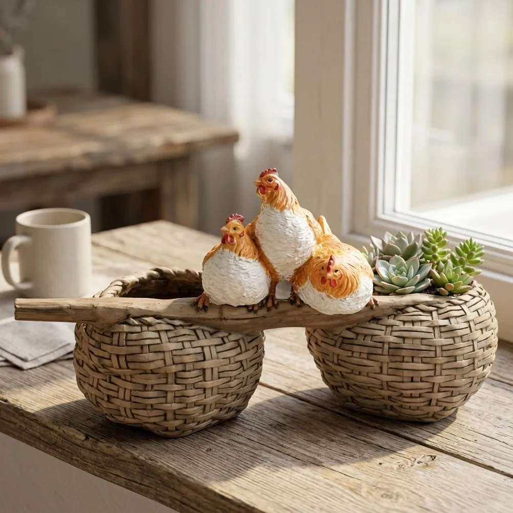 Charming Rooster Design Resin Flowerpot for Succulents Indoor Outdoor For Home Decor Garden Desk Accessory 22 11cm