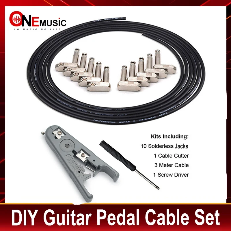 

DIY Guitar Pedal Patch Cable Solder-free Pedal Board Copper Cable Kit Set 10ft Angle Audio 6.35 Jacks for Effect Pedal