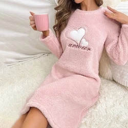 Women Nightgown Nightdress Winter Plush Sleepwear Dress Soft Comfort Long Sleeve Pajama Thicken Flannel Nightwear Home Clothing