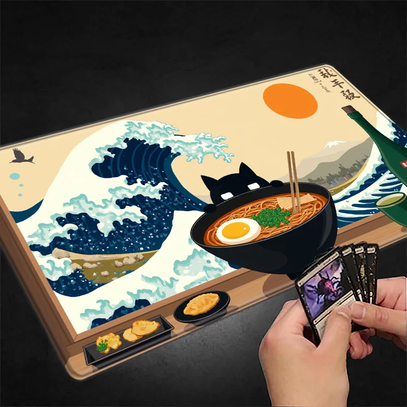 Japanese Cat Ramen Wave Magic Party Game Mat Durable Rubber for MTG&TCG Games 35X60cm Mouse Pad Office Desk Mats Friendly Design