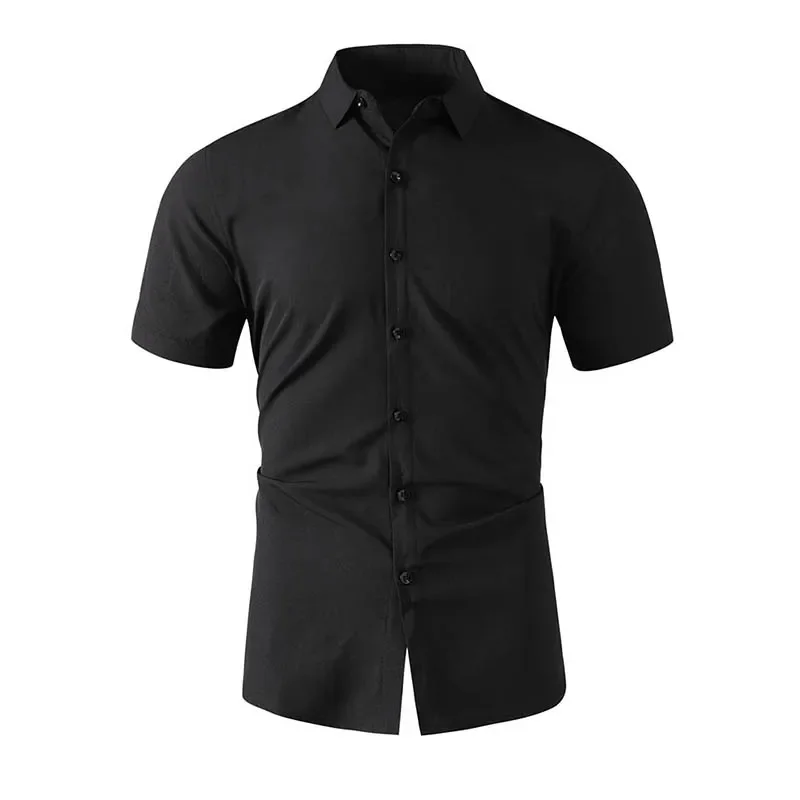 Nueva camisa informal de negocios de manga corta de Color sólido para hombre, moda de verano, sin planchar, Top cómodo y versátil