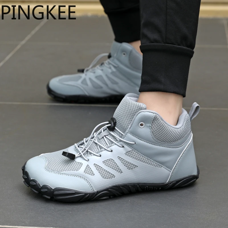 PINGKEE Grip Mesh Upper Barefoot Mens Winter Casual Boots For Men Sneakers Hiking Outdoor Trekking Casual Ankle Male Mens Shoes