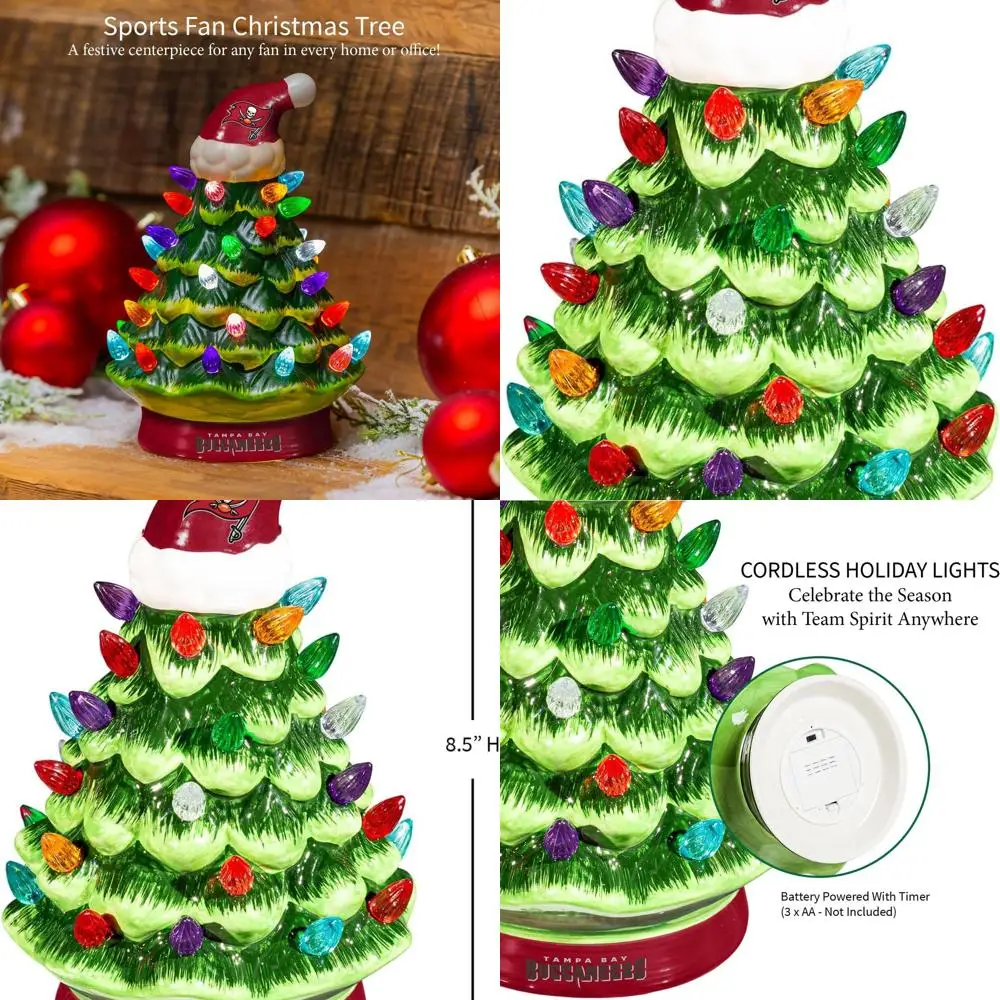 

8 LED Vintage Christmas Tree with Team Logo | Tampa Bay Buccaneers Licensed Tabletop Decoration for Home