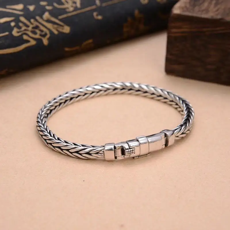 S925 Sterling Silve Twisted Armbänder Für Männer Hip Hop Handgemachte Exquisite Einzigartige Mode Schmuck Geschenk Fabrik Preis – Detail 21