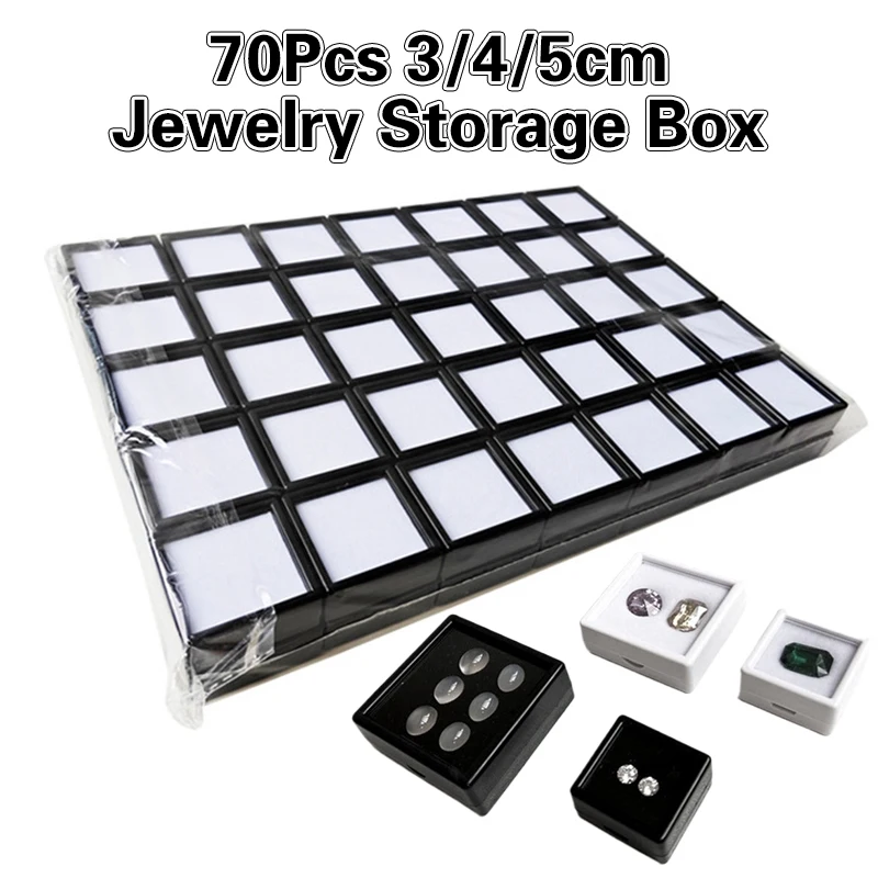 3/4/5cm 70Pcs Gem Display Box Gemstone Bead Charms Transparent Storage Case For Diamond Holder Container Collection