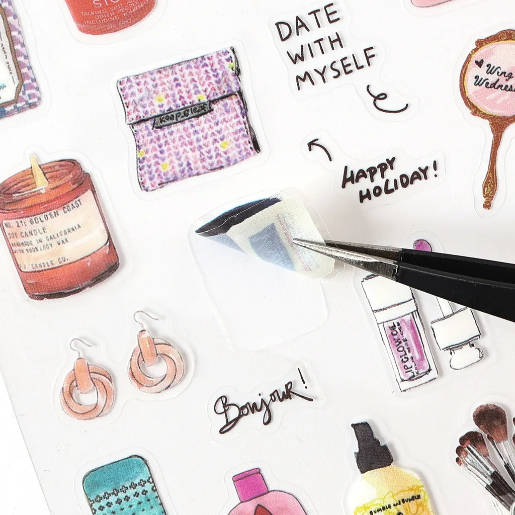 Confezione da 6 fogli di adesivi per album vintage Confezione di adesivi per collage di diario in PET per adesivi per diario Adesivi per abbellimento di scrapbooking