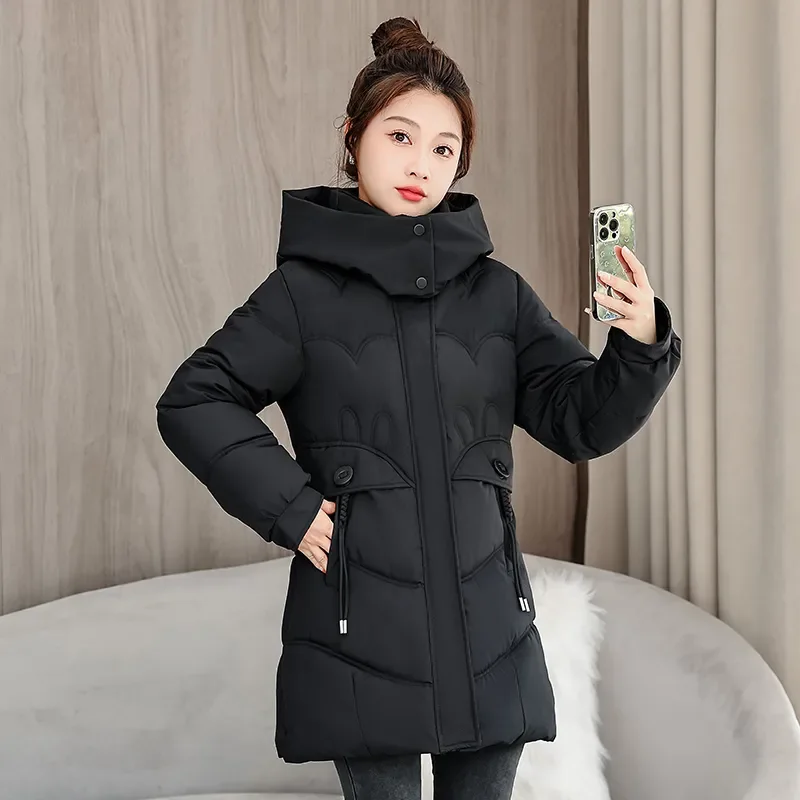 2025 New Winter Coat Women Parkas Casual Clothing Jacket Hooded Parka Thick Black Red Snow Outerwear Female Cardigan