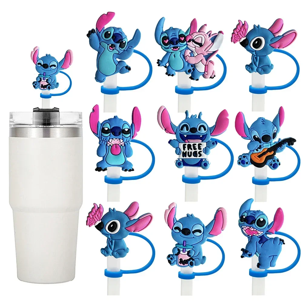 1-8 Pieces Disney Lilo and Stitch Straw Cap High-looking Fashionable Cartoon Reusable Dust-proof Drinking Cup Straw Cap Gift