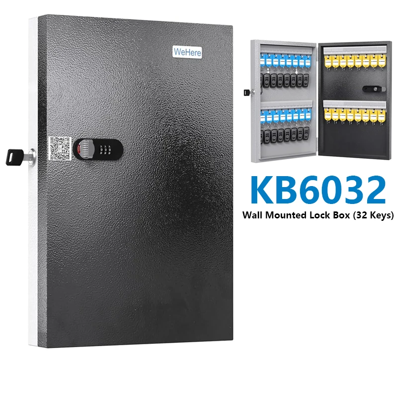 WeHere KB6032 Key Safe Box Wall Mounted (32 Keys), Roller Mechanical Password Lock,key Cabinet with Combination Lock Key Labels