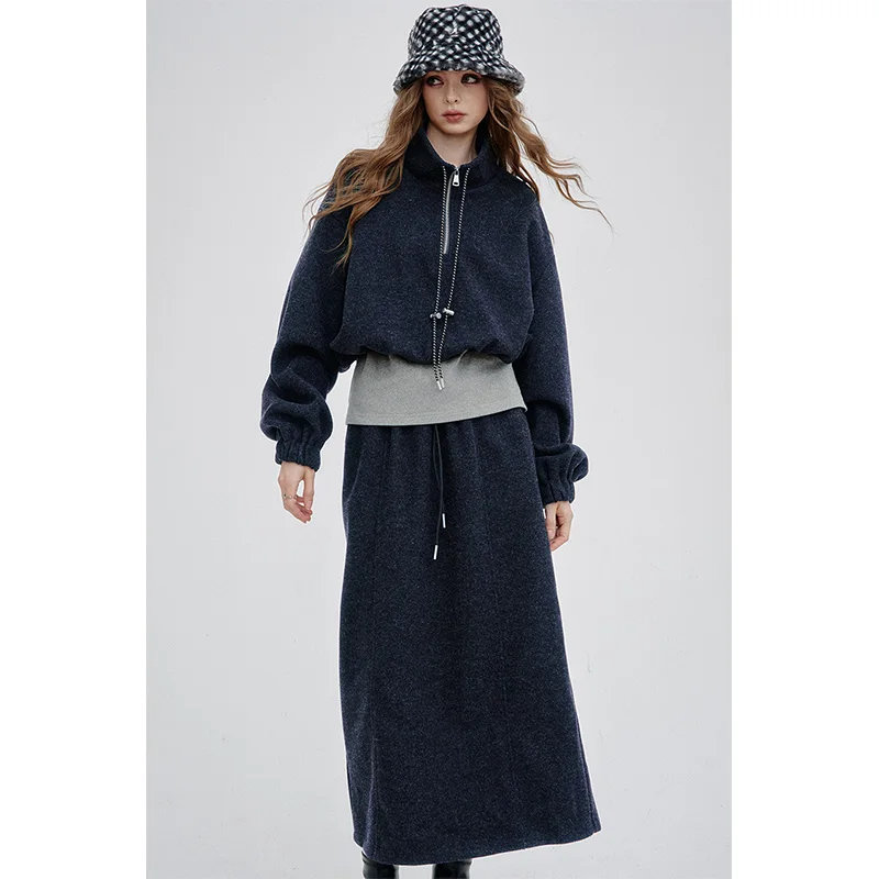 ELFSACK 2025 invierno nuevas llegadas Casual Color sólido versátil manga larga vestido con capucha conjunto para mujer