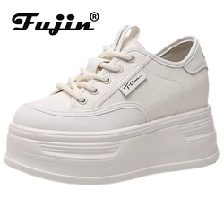 Fujin 9cm sintetico Air Mesh microfibra pelle tacco nascosto sandalo donna vulcanizzare piattaforma per il tempo libero zeppa estate Chunky Sneakers