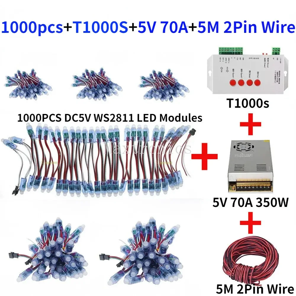 DC5V 500-1000pcs 12mm WS2811 IC Full Color Pixel LED Module Light  IP68 Waterproof RGB Color Digital LED Pixel Light or Kits