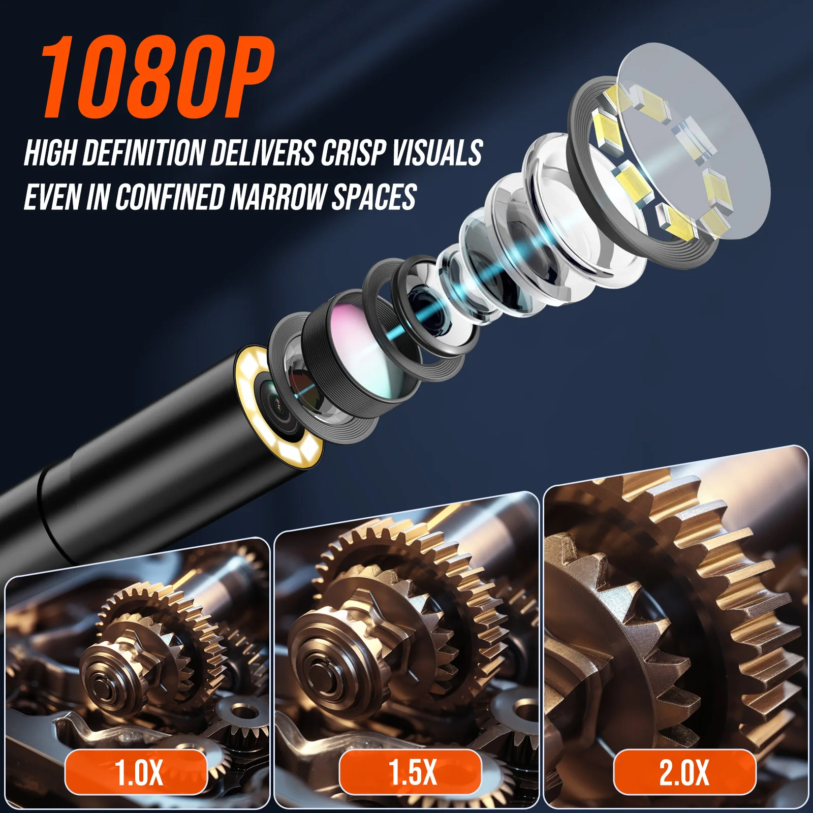 Industrielles Endoskop mit 4,3" LCD 1080P HD Inspektionskamera, 8mm Endoskop, IP67 wasserdicht, 2m/5m/10m Kabel für Rohr-, Kanal- und Autoreparaturen – Detail 4