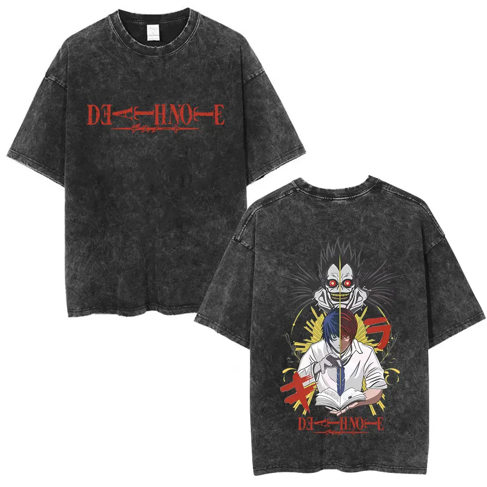 

Washed Vintage Anime Death Note Yagami Light Ryuk Graphic T-shirt Men Women Fashion Cartoon Manga Merch T Shirts Male Streetwear