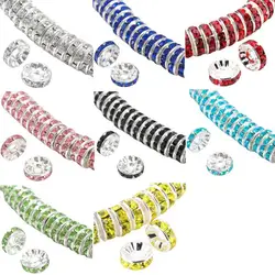 50pcs 8mm colored flat circular inlaid rhinestone loose beads, used for DIY bracelets, clothing accessories, jewelry production