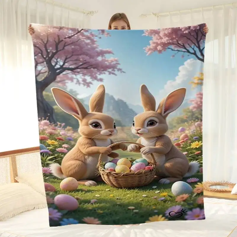 

Charming Easter Bunny & Egg Basket Throw Blanket - Spring-Themed Soft Blanket for Cheerful Cozy Home Decor