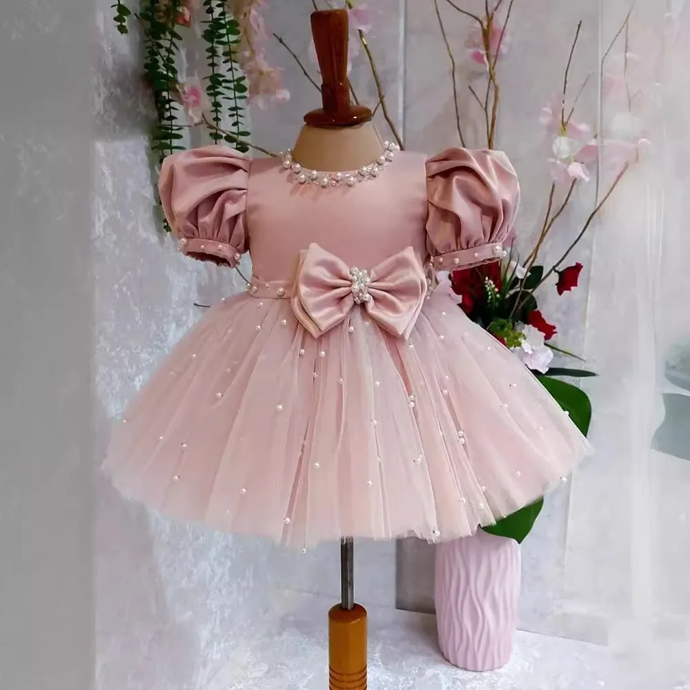 New Formal Luxury Girls' Bow Princess Dress Flower Girl Wedding Dress High end French Children's Puffy Dress Elegant Party Dress