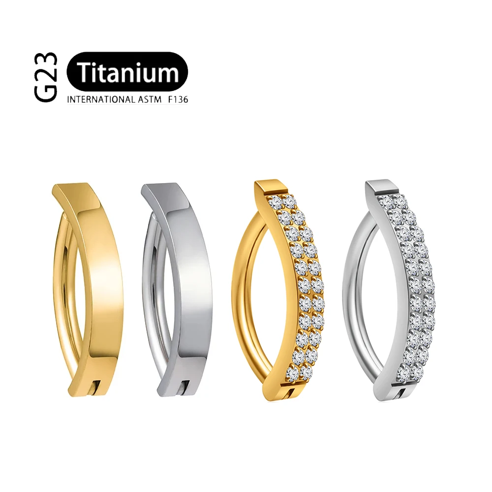 G23 Titanium Piercing 14G Double Row CZ Belly Button Rings Reverse Curved Navel 10mm Bar Length Barbell Body Jewelry Earrings